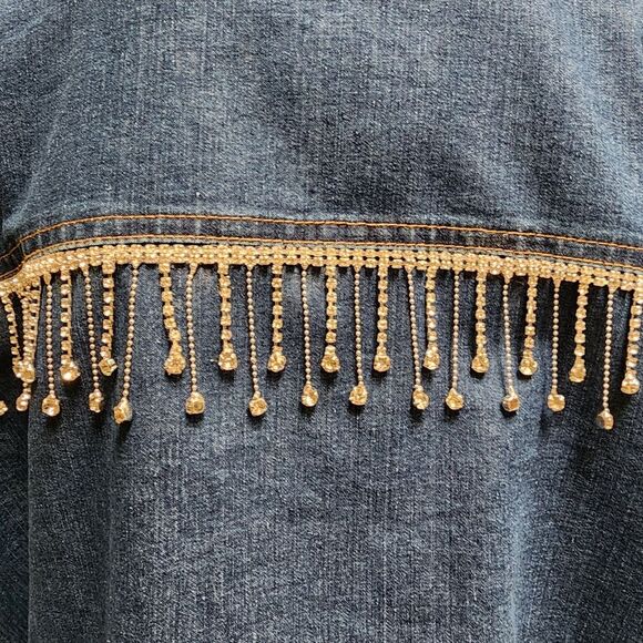 Upcycled Custom Jean Jacket Trimmed in Rhinestone Fringe Size M - Picture 7 of 10